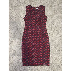 CALVIN KLEIN Red Black Sleeveless Sheath Dress Gold Zipper Sz 4 Office Formal